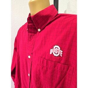 Mens Button Shirt Large Ohio State Buckeyes Red Plaid Embroidered Logo Fan Gear